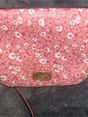 Michael Kors Pink Floral Crossbody Bag with Gold Plate